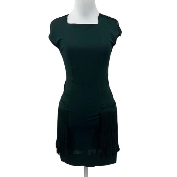 Hoss Intropia‎ Dress Womens 34 Mini Green Fringe Cap Sleeve Cutout Open Back - Picture 1 of 11